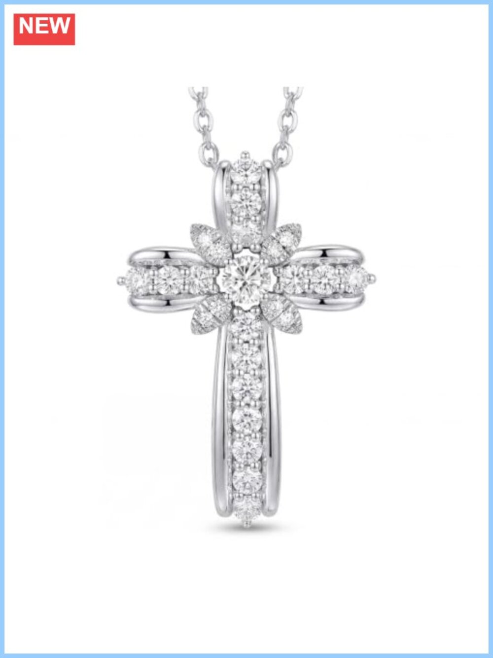 Moissanite Cross Necklace 925 Sterling Silver 1.38CTTW Pendant